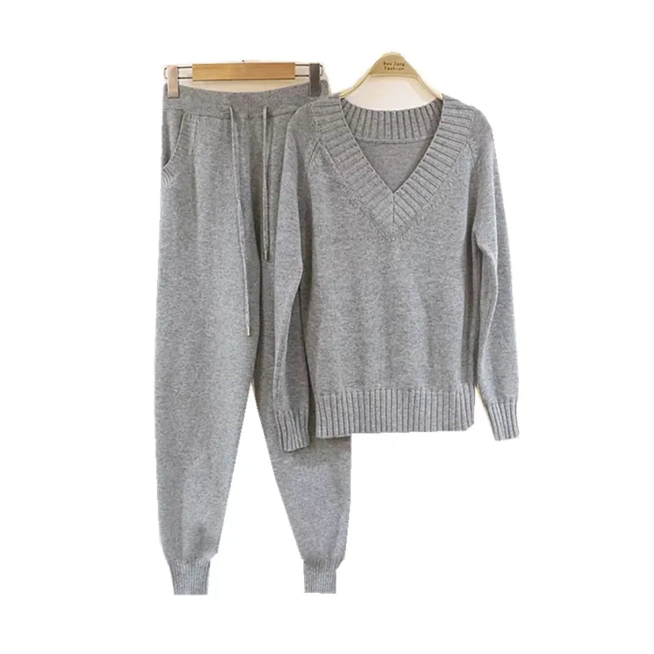 Women's V-Neck Sweater and Pants Knitted Set 2020