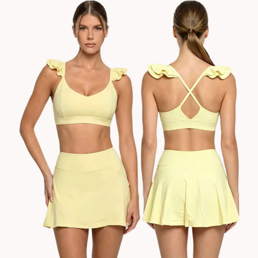 Women’s Workout Set – Anti-Exposure Yoga Bra & Skirt