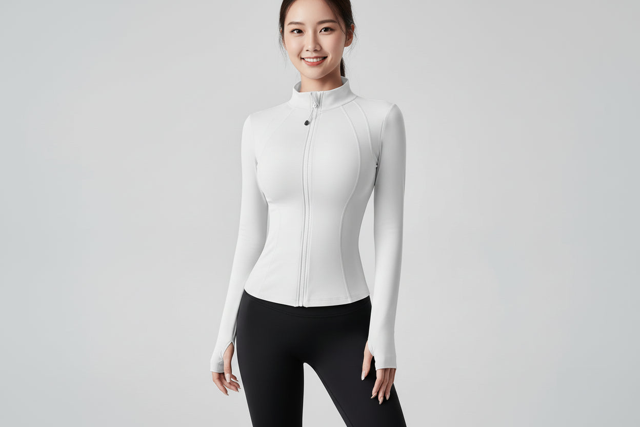 Women’s Nude Zip-Up Yoga Jacket with Pockets – Lightweight Spring Activewear