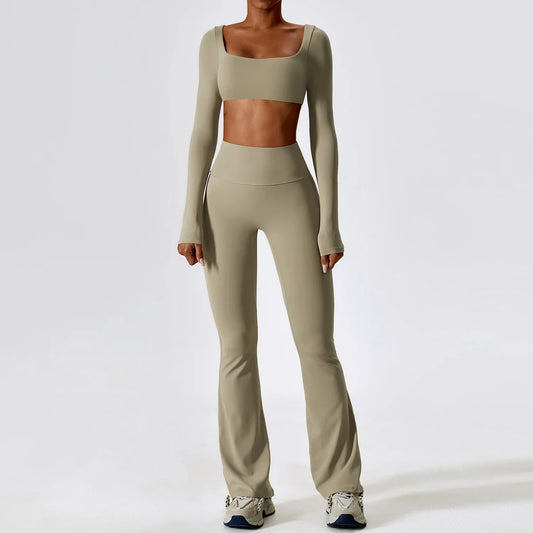 Women’s Seamless Activewear Set – Long Sleeve Crop Top & Sculpting Gym Leggings (2PCS)