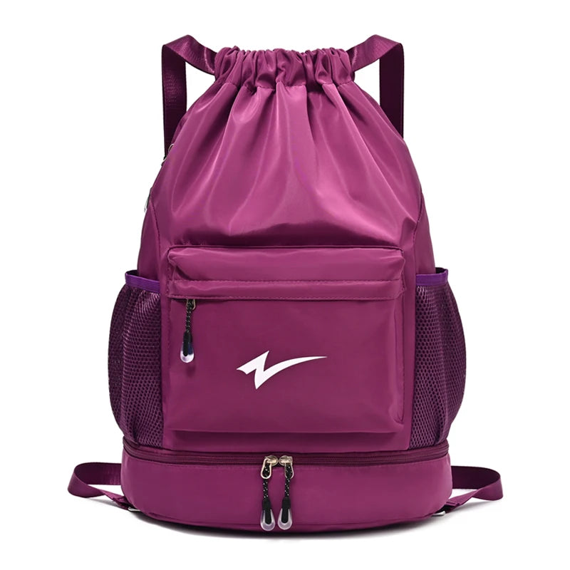 Lightweight Drawstring Gym Backpack with Shoe Compartment & Multi Pockets