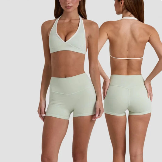 Women’s High Elastic Activewear Set – Seamless Sports Bra & Biker Shorts