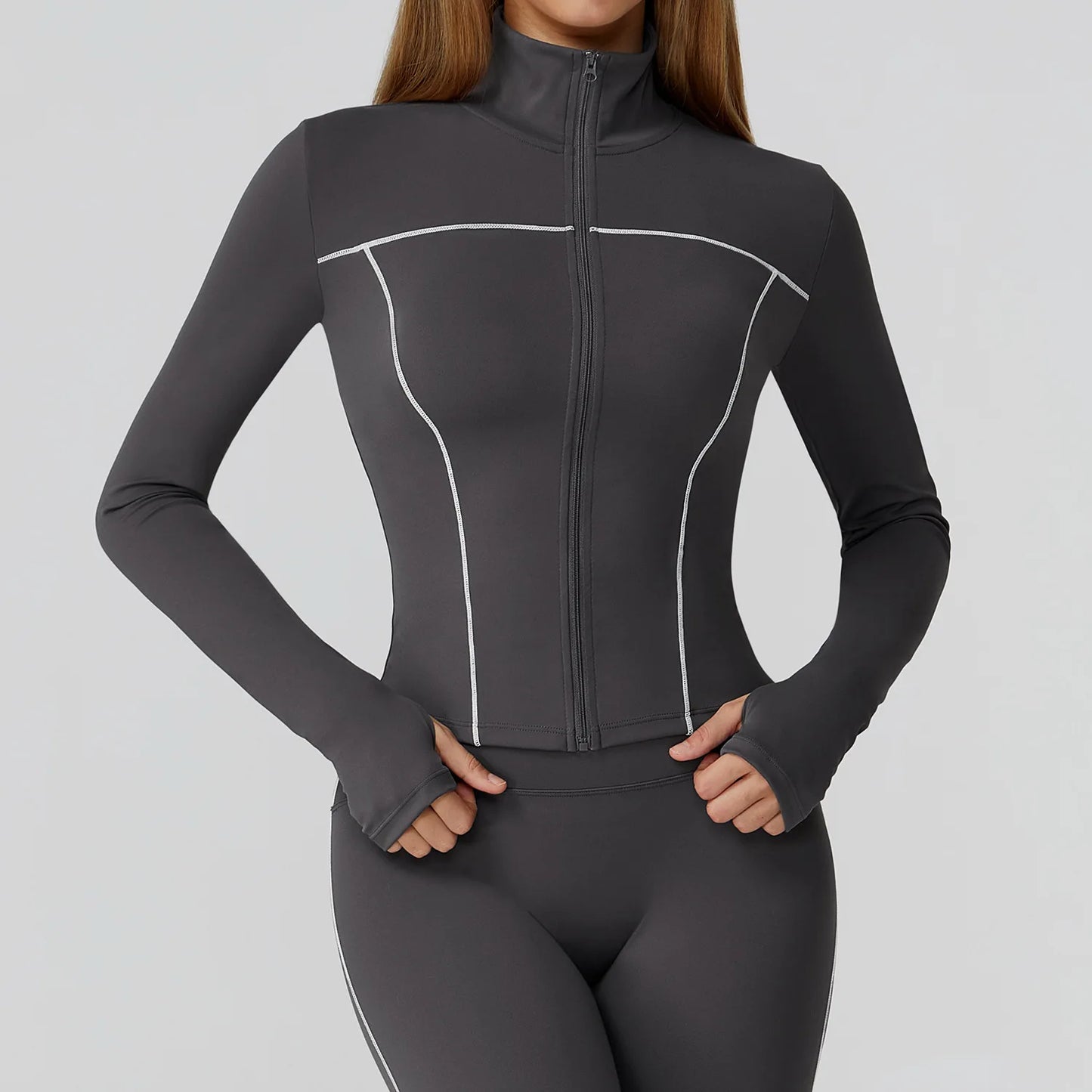 Women’s Quick-Dry Fitness Jacket – Zip-Up Long Sleeve Gym & Running Top with Thumb Holes