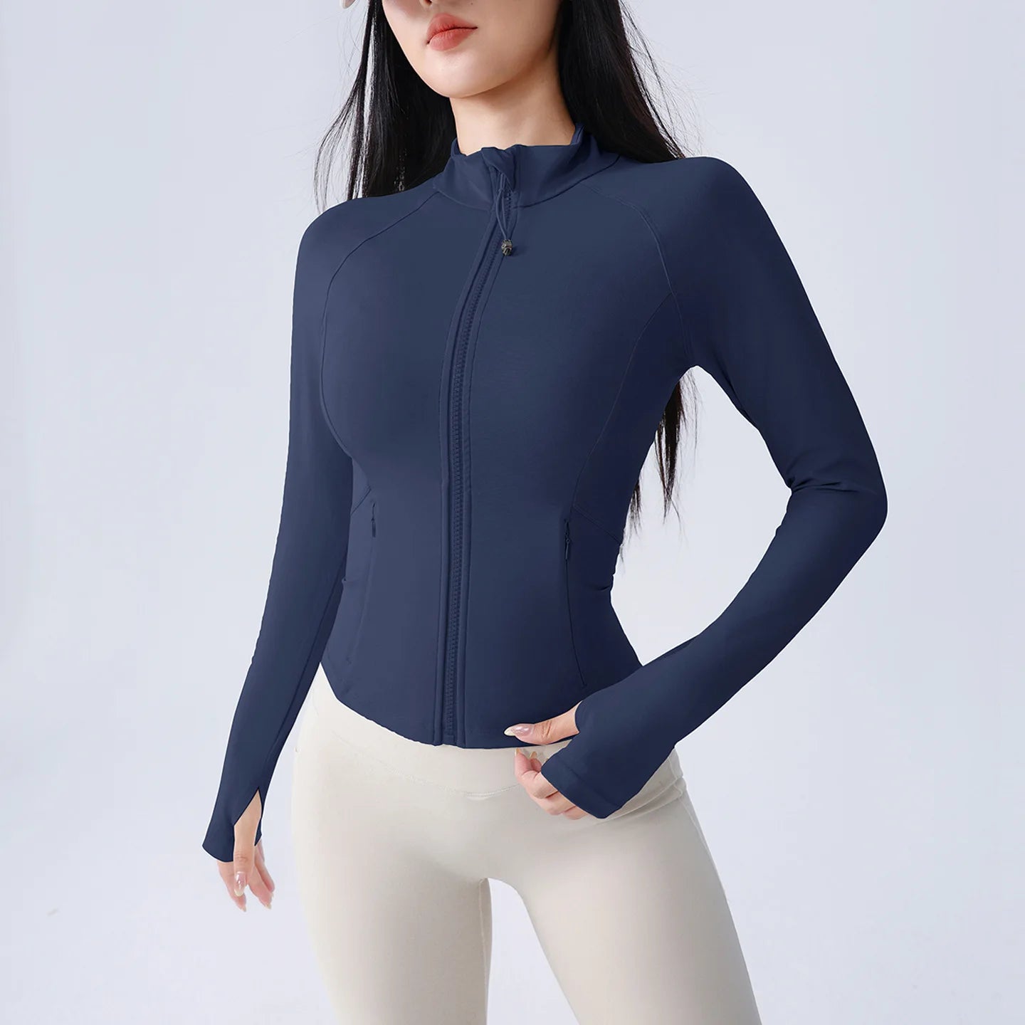 Women’s UV-Protect Slim Fit Zip Jacket – Stand Collar Long Sleeve Activewear for Gym & Running