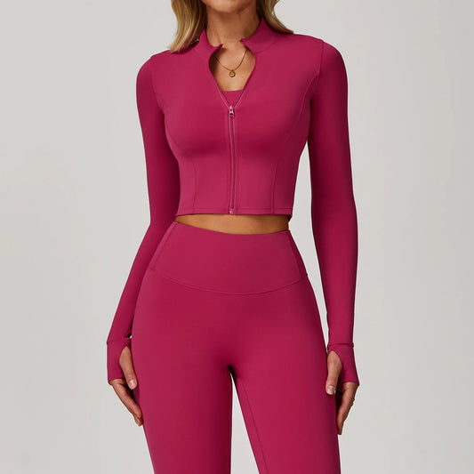 Women’s Quick-Dry Fitness Jacket – Zip-Up Long Sleeve Workout & Yoga Training Top