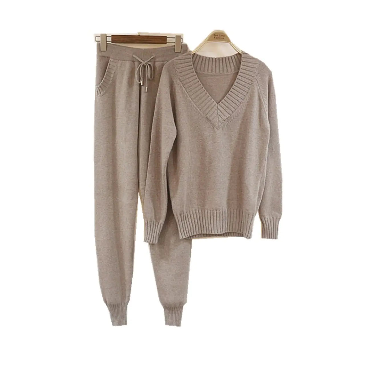 Women's V-Neck Sweater and Pants Knitted Set 2020