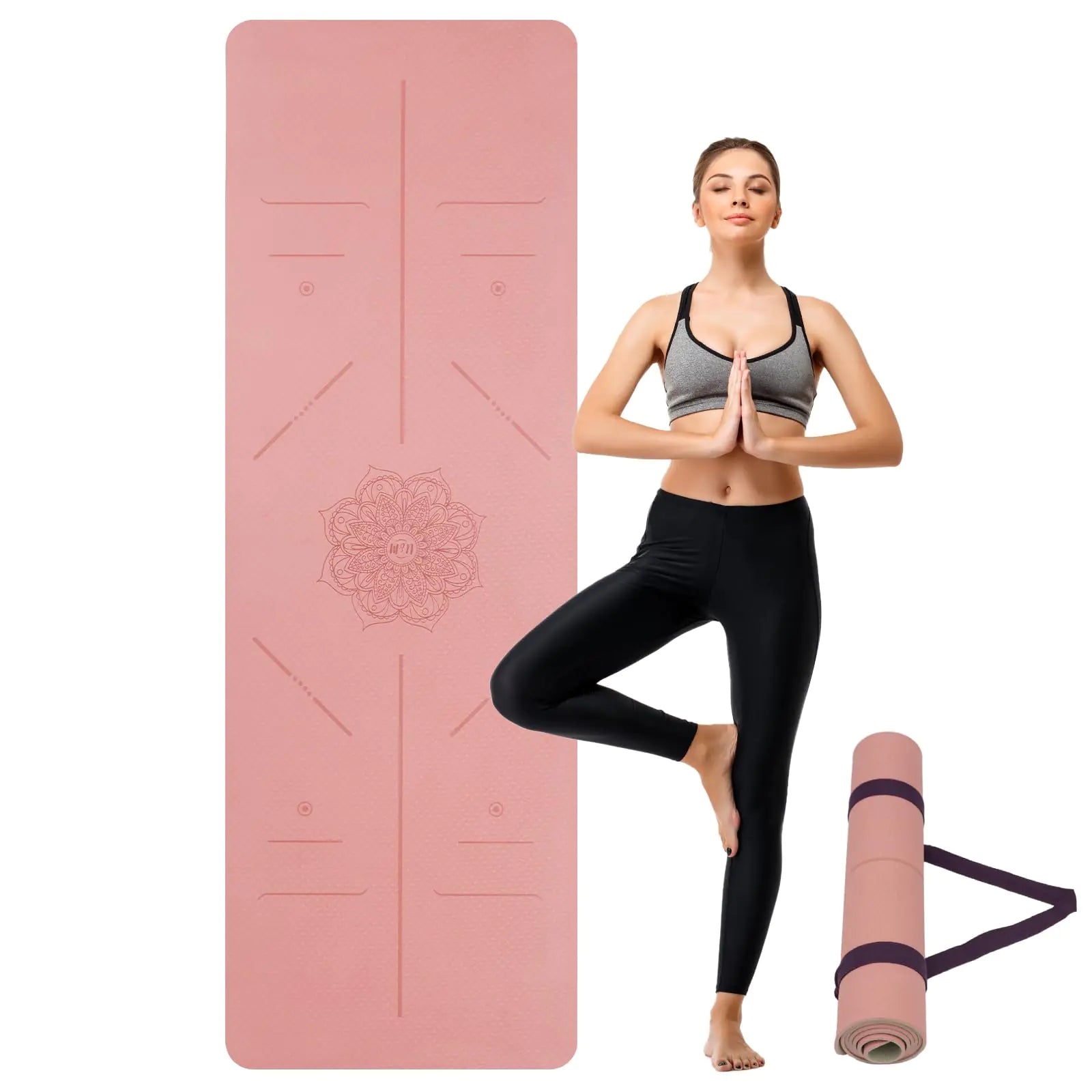 Yoga Mat Non Slip Pink Anti-Tear 3/16 Thick TPE Yoga Mats for Women and Men 72"x24" Exercise & Fitness Mat with Carrying Strap Workout Mats for Yoga Pilates and Floor Exercise