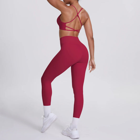 Yoga Suit Sports Set Gym Seamless High Impact Sports Bra Women's High Waist and Hips Tight Peach Buttocks Pants Womens Sportswea
