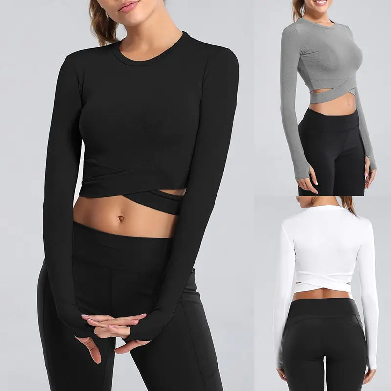 Women's Long Sleeve Crop Dry Fit Yoga Top