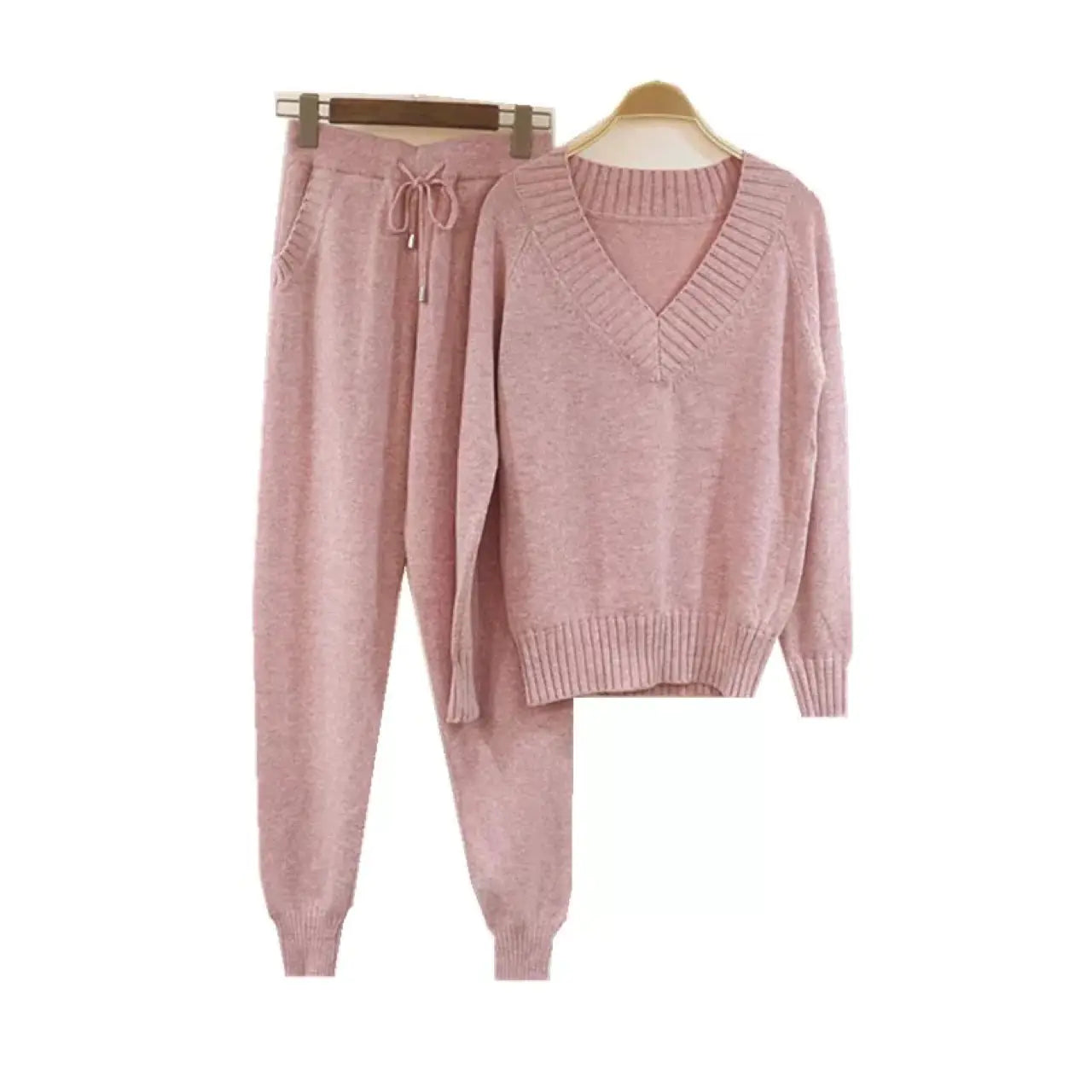 Women's V-Neck Sweater and Pants Knitted Set 2020