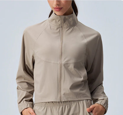 Women's Athletic Workout Running Track Full Zip Cropped Jackets UPF 50+ Sun Protection Long Sleeve Workout Shirts Yoga Gym Top