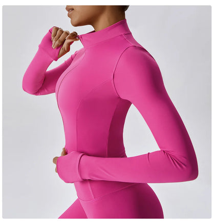 Women’s Quick-Dry Fitness Jacket – Zip-Up Long Sleeve Workout & Yoga Training Top
