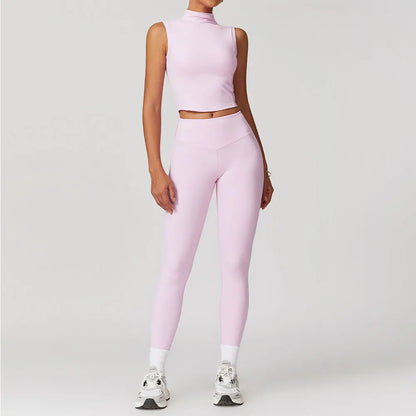Seamless Women’s Yoga Set – Short Sleeve Top & Sculpting High-Waist Leggings Activewear