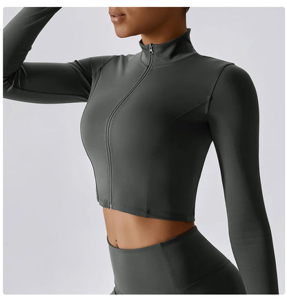 Women’s Quick-Dry Fitness Jacket – Zip-Up Long Sleeve Workout & Yoga Training Top