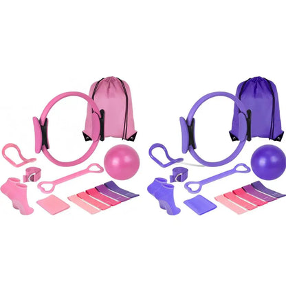 Pilates Ring Set 13 Pcs - Home Gym Equipment for Strength Training, Toning & Stretching incl. Yoga Accessories - All Levels