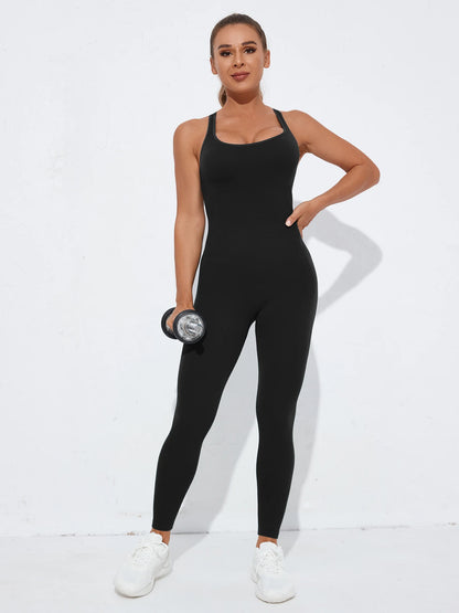 Women’s Backless Bodycon Jumpsuit – Sleeveless Hollow Out Active Romper