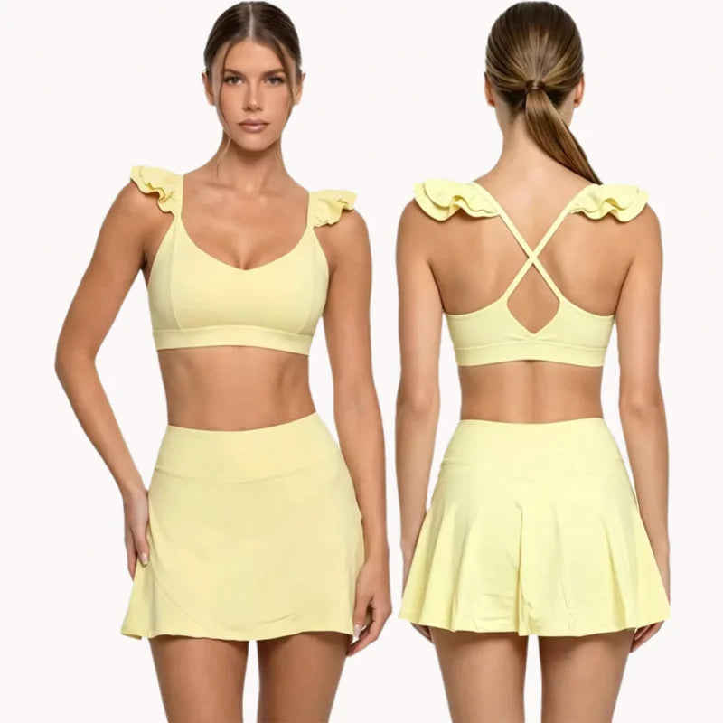 Women’s Workout Set – Anti-Exposure Yoga Bra & Skirt