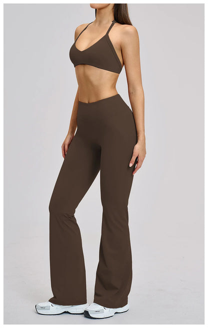 Women’s Flare Leggings Set with Hollow Back Sports Bra | Gym & Yoga