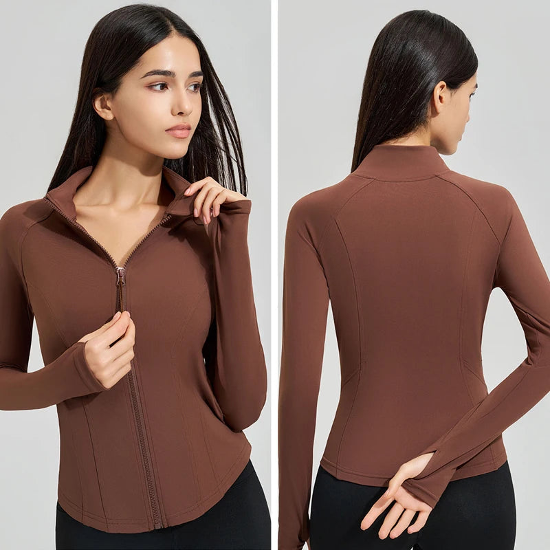 Women’s Slim Fit Running Jacket – Breathable Long Sleeve Gym & Workout Top