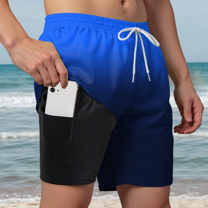 Men’s Double Layer Swim Trunks – Quick-Dry Gradient Shorts with Built-in Compression Liner