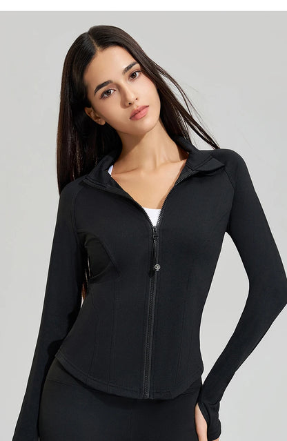 Women’s Slim Fit Running Jacket – Breathable Long Sleeve Gym & Workout Top