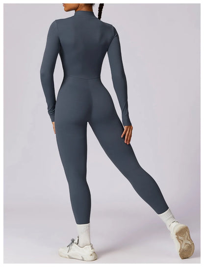 Warm Plush One-Piece Fitness Jumpsuit for Women | Long Sleeve Gym Wear