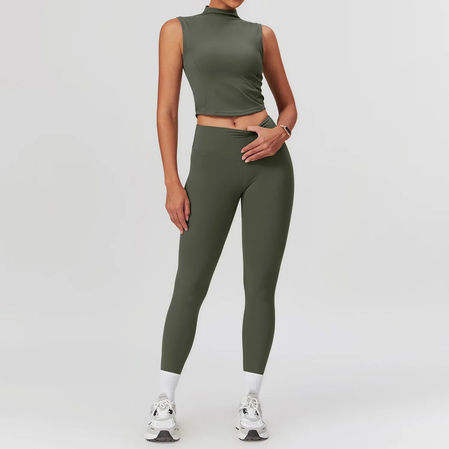 Seamless Women’s Yoga Set – Short Sleeve Top & Sculpting High-Waist Leggings Activewear