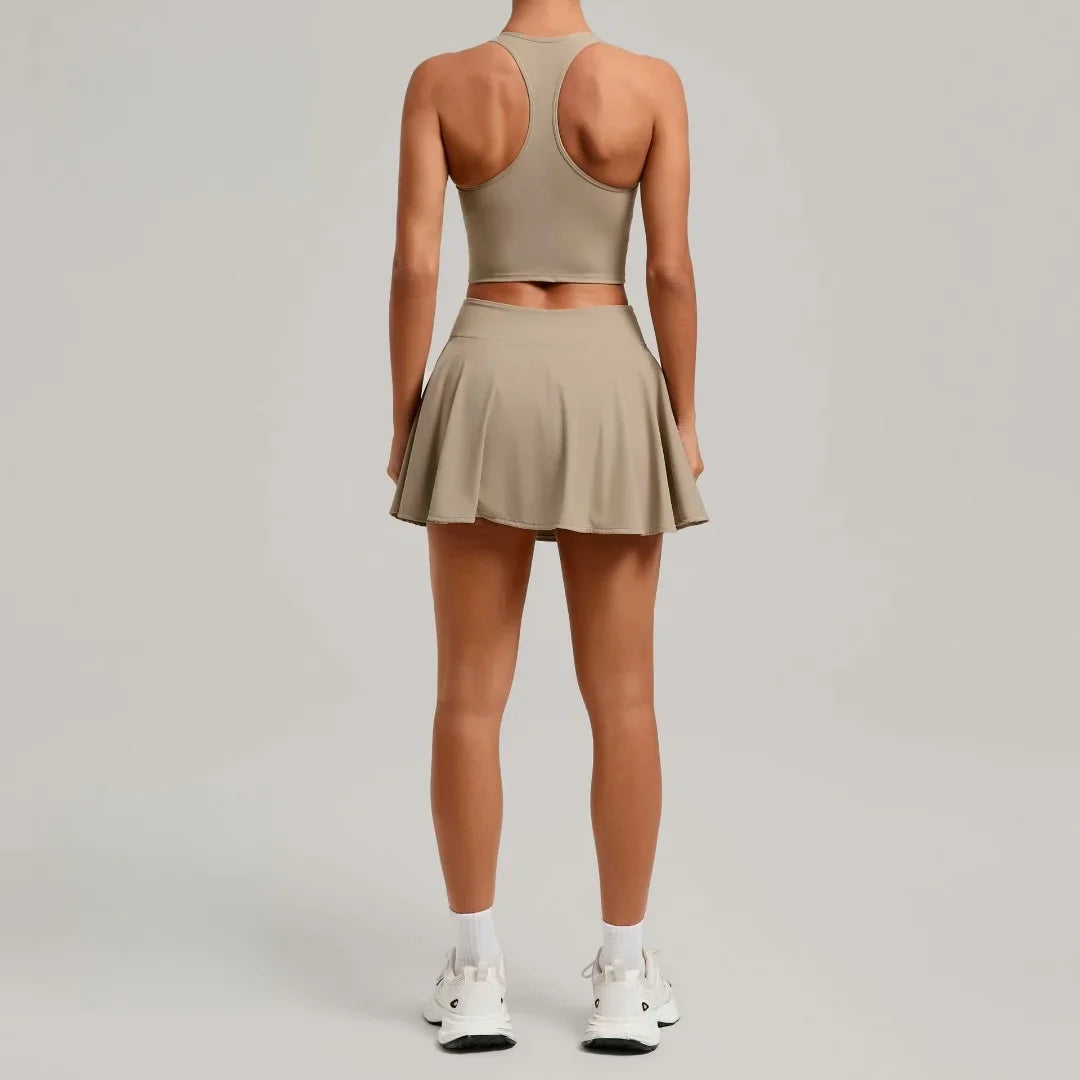 Women’s Tennis Skirt Set – High Waist Activewear with Pockets