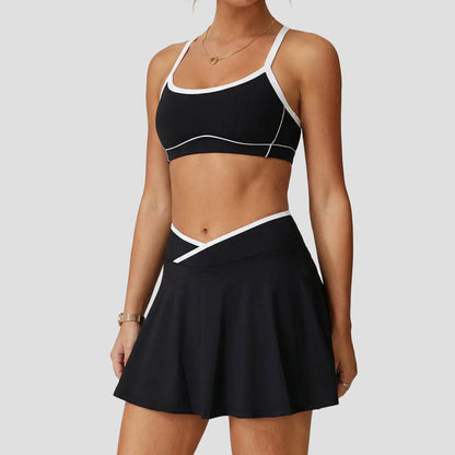 2-Piece Women’s Activewear Set – Halter Sports Bra & Tennis Skirt | Gym, Golf & Yoga Outfit