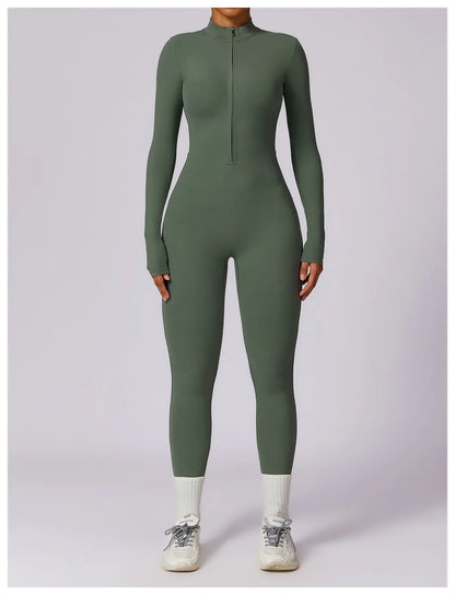 Warm Plush One-Piece Fitness Jumpsuit for Women | Long Sleeve Gym Wear