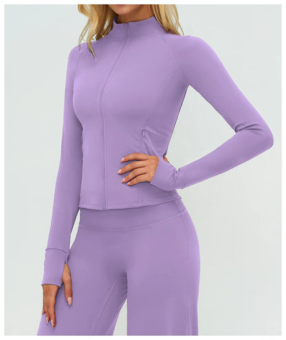 Women’s Zip-Up Performance Jacket – Long Sleeve Quick-Dry Gym & Yoga Activewear