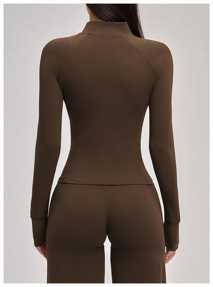 Women’s Zip-Up Performance Jacket – Long Sleeve Quick-Dry Gym & Yoga Activewear