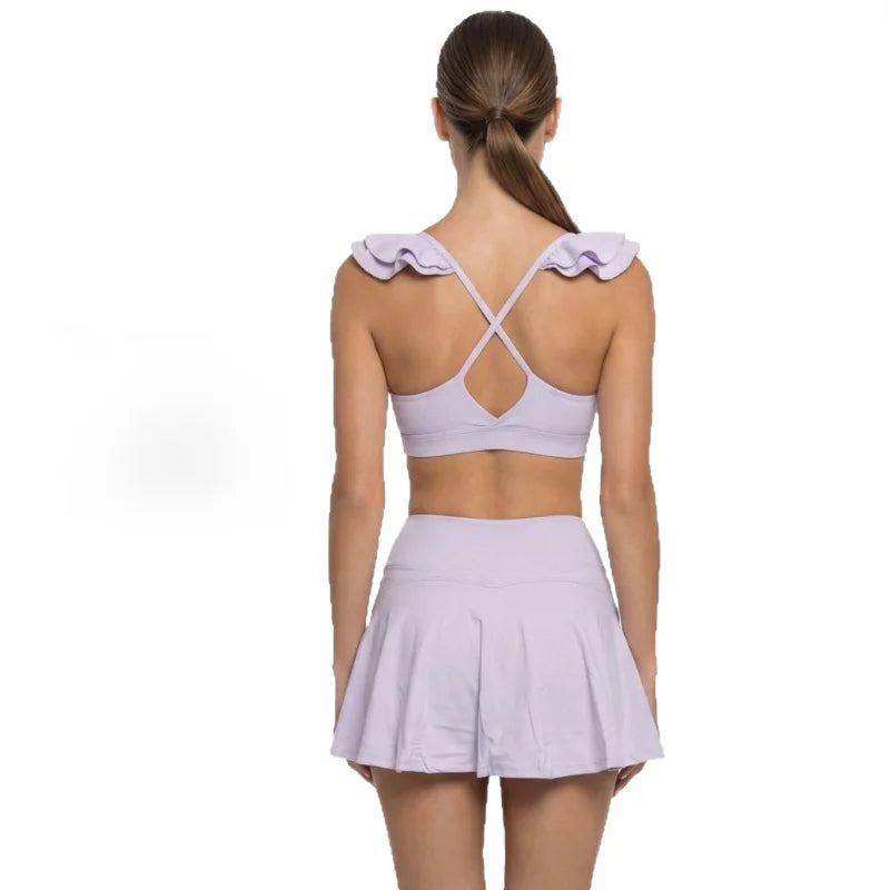 Women’s Workout Set – Anti-Exposure Yoga Bra & Skirt