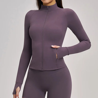 Women’s Zip-Up Performance Jacket – Long Sleeve Quick-Dry Gym & Yoga Activewear