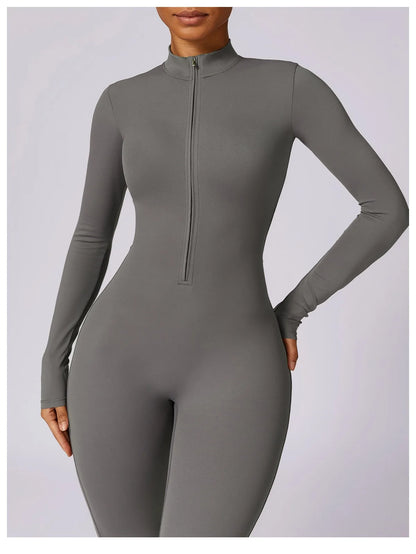 Warm Plush One-Piece Fitness Jumpsuit for Women | Long Sleeve Gym Wear
