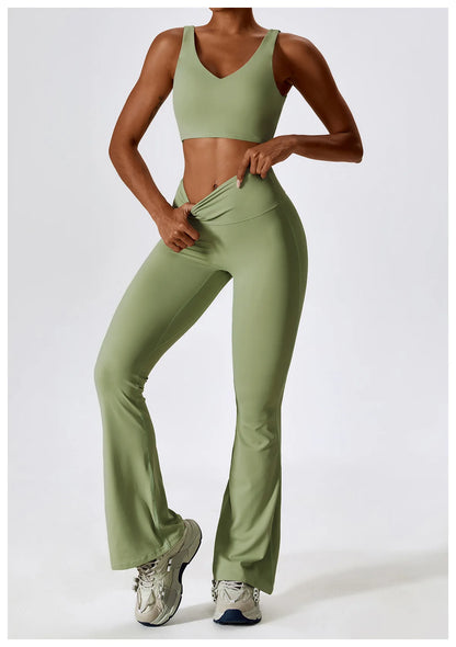 Women’s Seamless Activewear Set – Long Sleeve Crop Top & Sculpting Gym Leggings (2PCS)