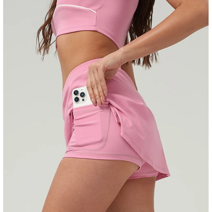 Women’s 2-Piece Activewear Set – Breathable Crop Top & High-Waist Skirt with Built-In Shorts