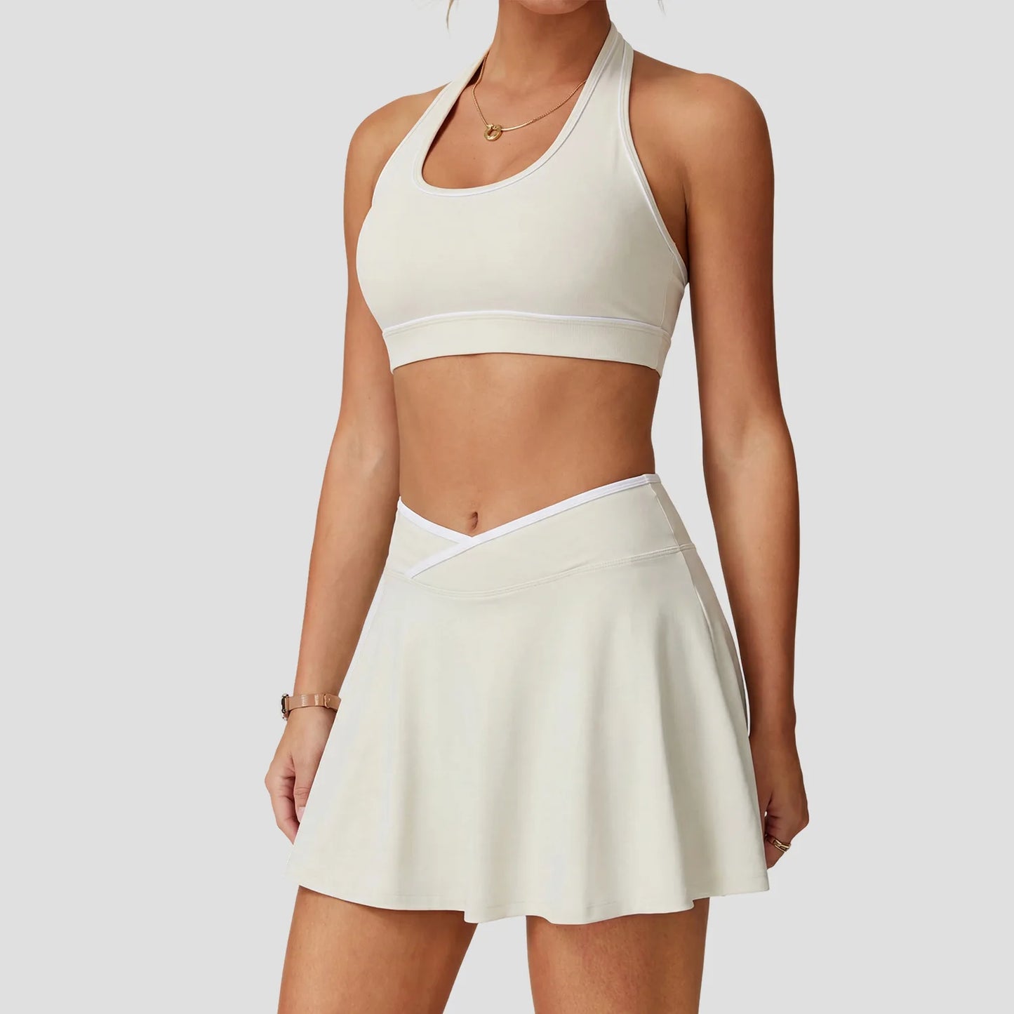 2-Piece Women’s Activewear Set – Halter Sports Bra & Tennis Skirt | Gym, Golf & Yoga Outfit