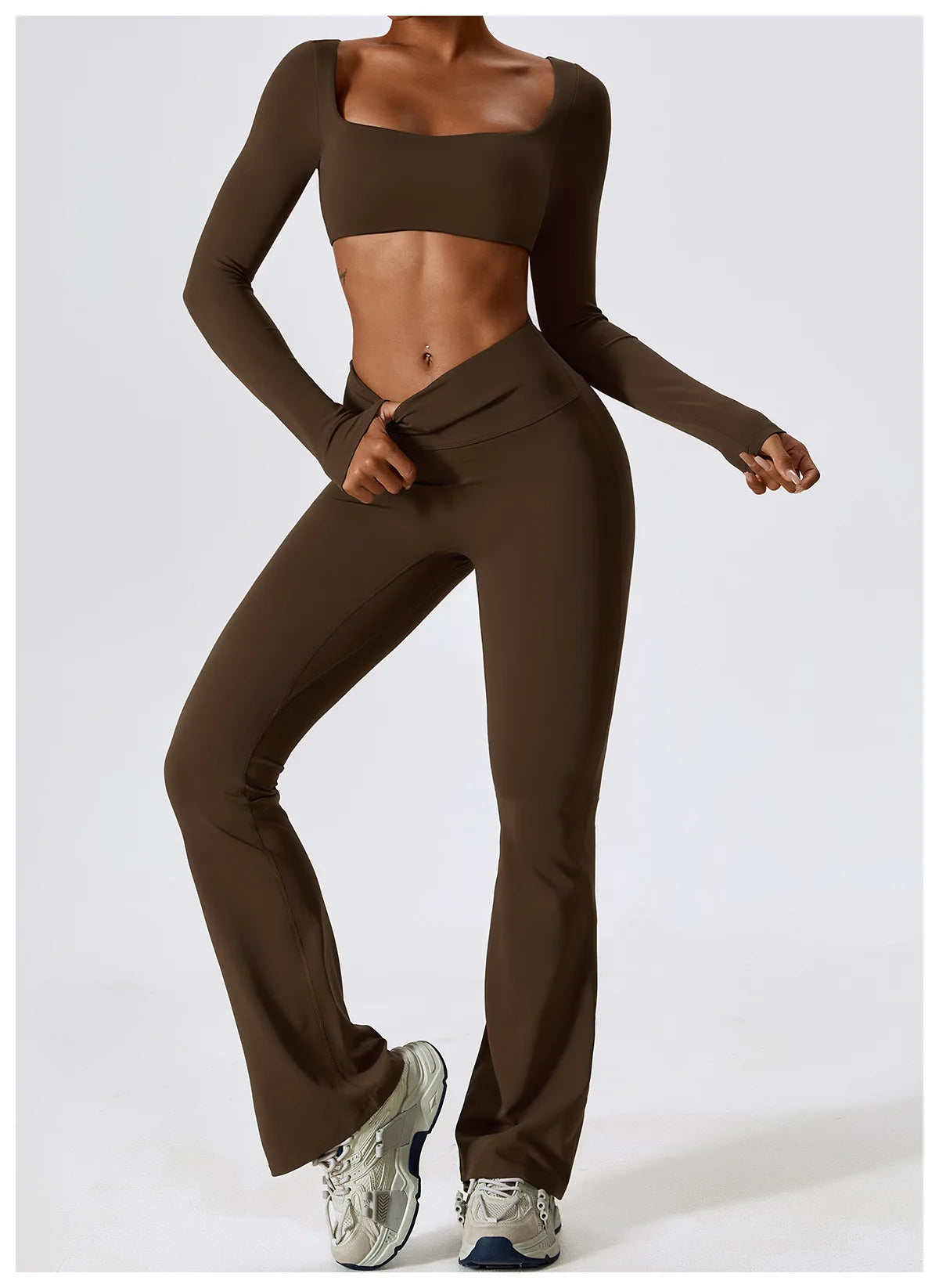Women’s Seamless Activewear Set – Long Sleeve Crop Top & Sculpting Gym Leggings (2PCS)