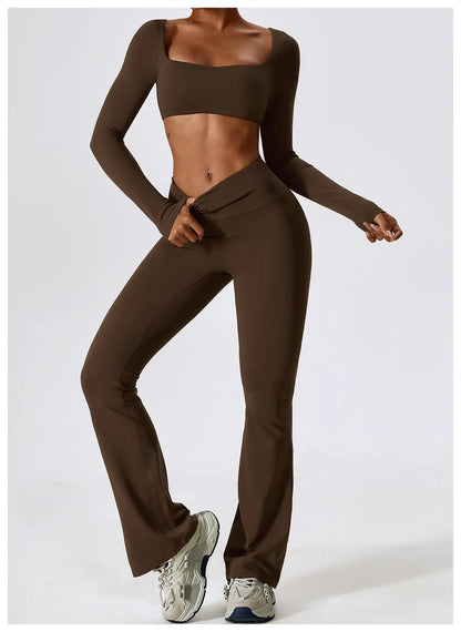 Women’s Seamless Activewear Set – Long Sleeve Crop Top & Sculpting Gym Leggings (2PCS)