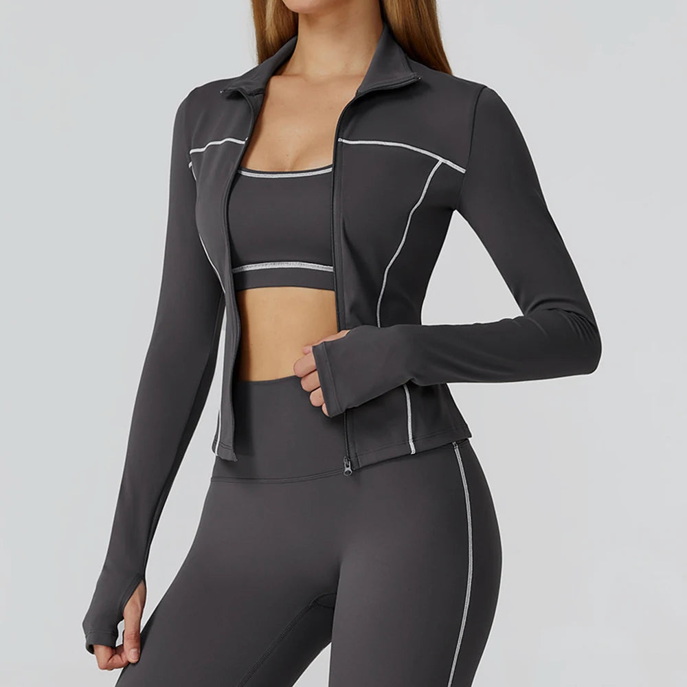 Women’s Quick-Dry Fitness Jacket – Zip-Up Long Sleeve Gym & Running Top with Thumb Holes