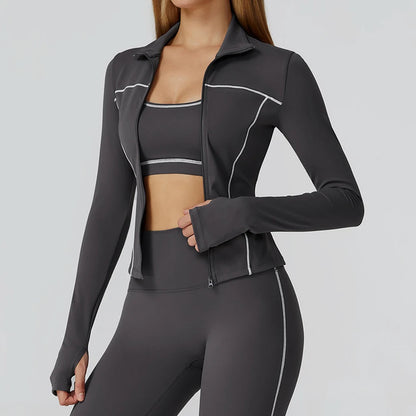 Women’s Quick-Dry Fitness Jacket – Zip-Up Long Sleeve Gym & Running Top with Thumb Holes