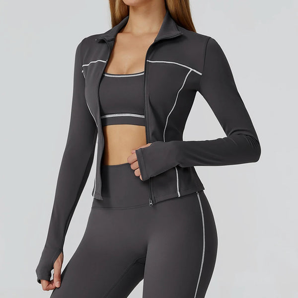 Women’s Quick-Dry Fitness Jacket – Zip-Up Long Sleeve Gym & Running Top with Thumb Holes