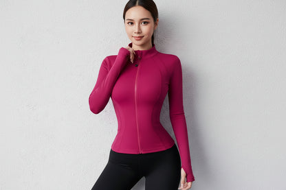 Women’s Nude Zip-Up Yoga Jacket with Pockets – Lightweight Spring Activewear