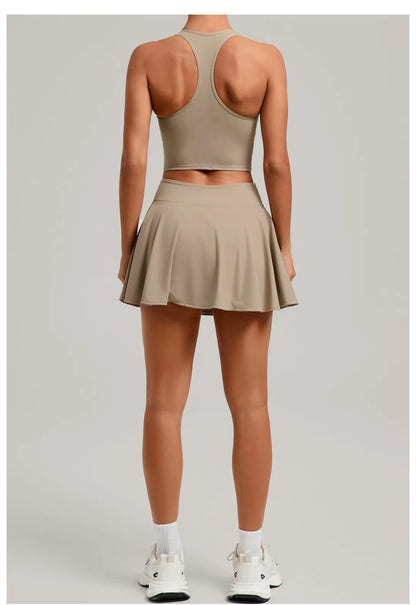 Women’s Tennis Skirt Set – High Waist Activewear with Pockets