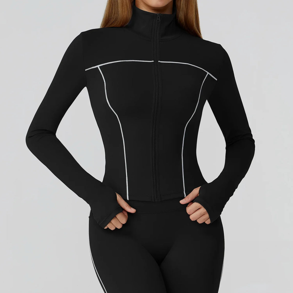 Women’s Quick-Dry Fitness Jacket – Zip-Up Long Sleeve Gym & Running Top with Thumb Holes