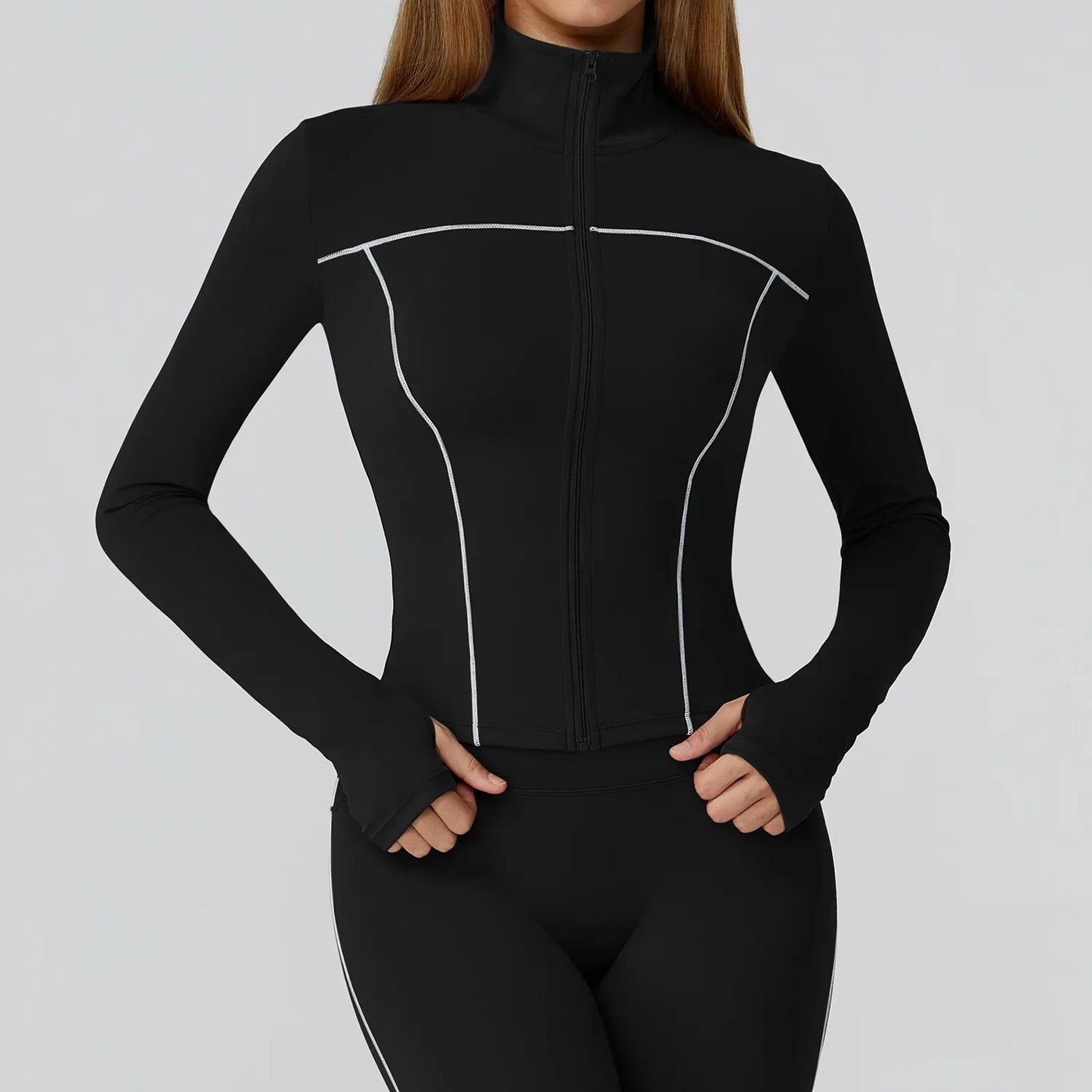 Women’s Quick-Dry Fitness Jacket – Zip-Up Long Sleeve Gym & Running Top with Thumb Holes