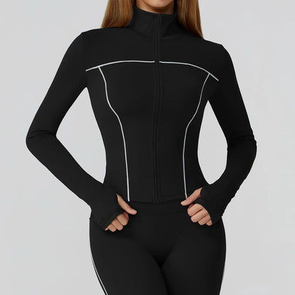 Women’s Quick-Dry Fitness Jacket – Zip-Up Long Sleeve Gym & Running Top with Thumb Holes
