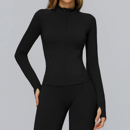 Women’s Zip-Up Performance Jacket – Long Sleeve Quick-Dry Gym & Yoga Activewear