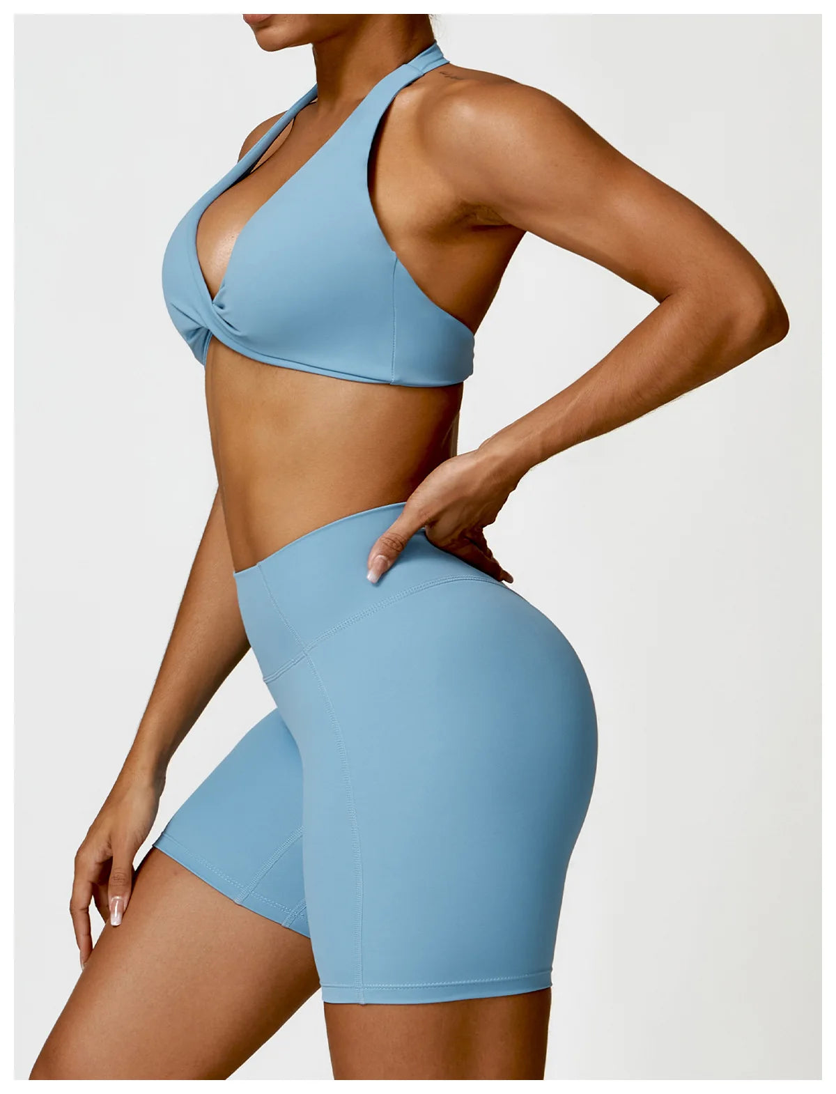 SculptFit Halter Sports Bra – Open Back Push-Up Gym Top